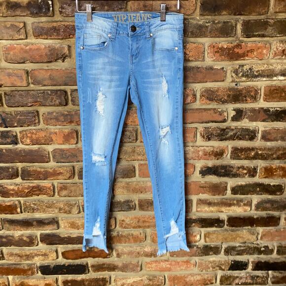 VIP Faded Light Wash Blue Distressed Denim Skinny Jeans Women's Size 0 - Picture 1 of 6